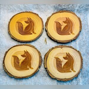 Cedar Wood Fox Coasters Set of 4. NWOT
